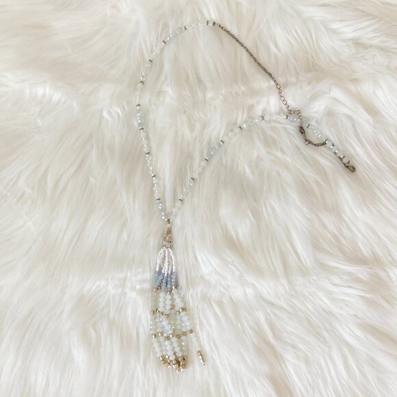 White, Gold, and Blue Tassel Necklace - Picture 1 of 3
